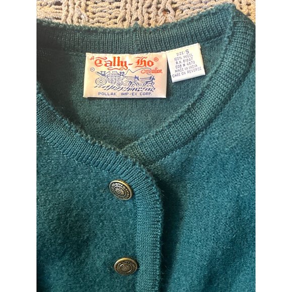 Vintage Tally Ho Designer Green Wool Button Down Sweater Woman's Size Small - Picture 7 of 10